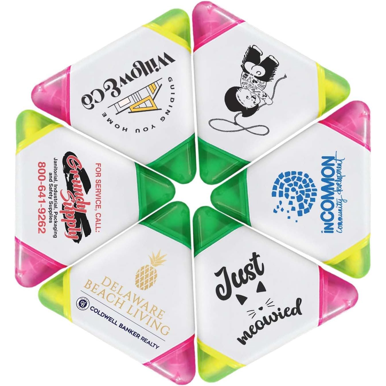 100PCS Custom Bulk Highlighters Personalized Triangle Highlighter With